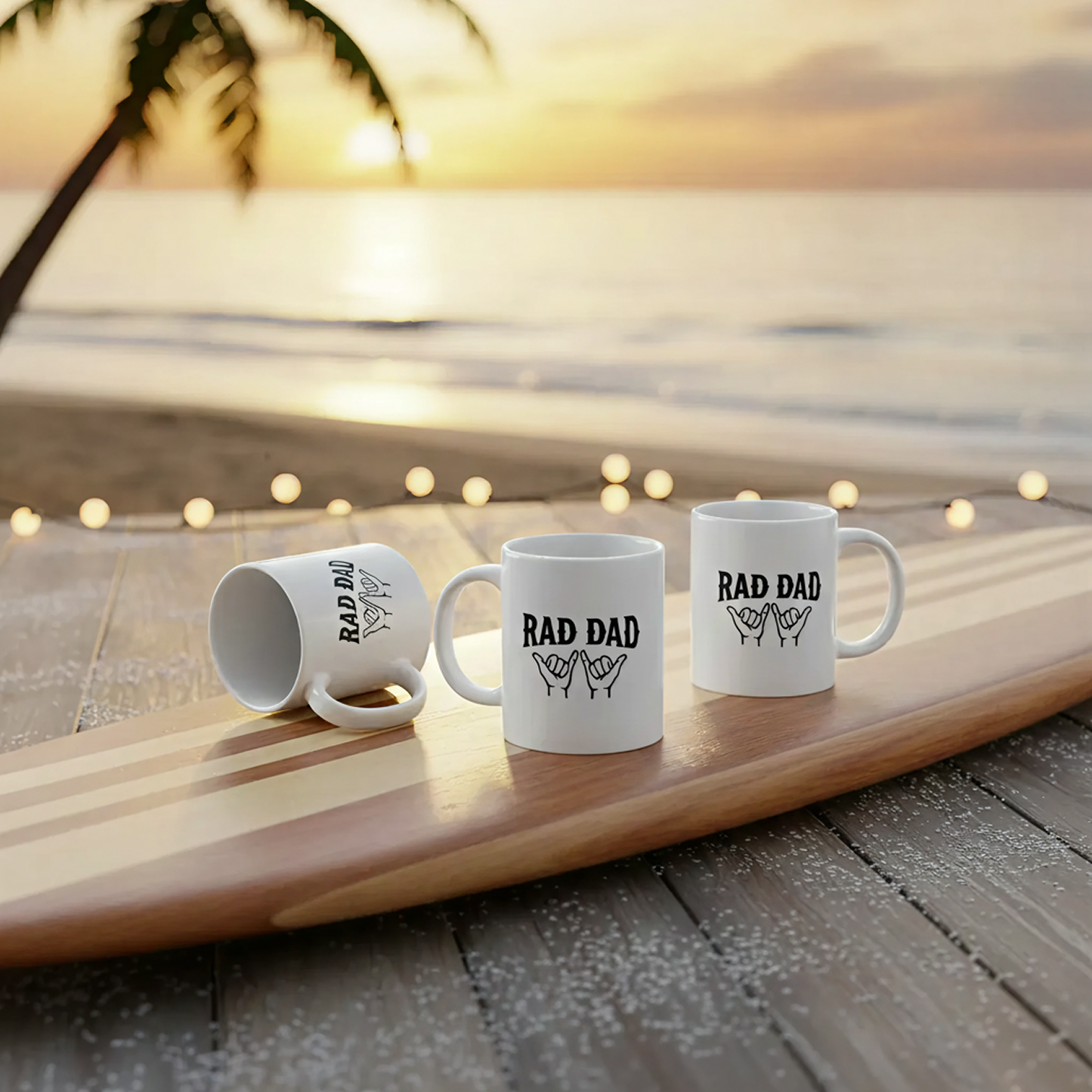 Rad Dad Double Shaka Surf Style White Glossy Mug