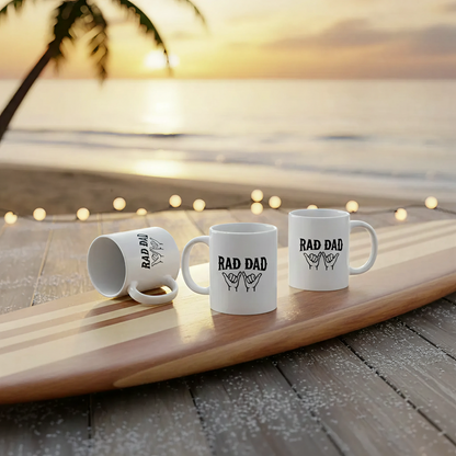 Rad Dad Double Shaka Surf Style White Glossy Mug