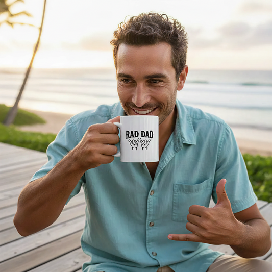 Rad Dad Double Shaka Surf Style White Glossy Mug