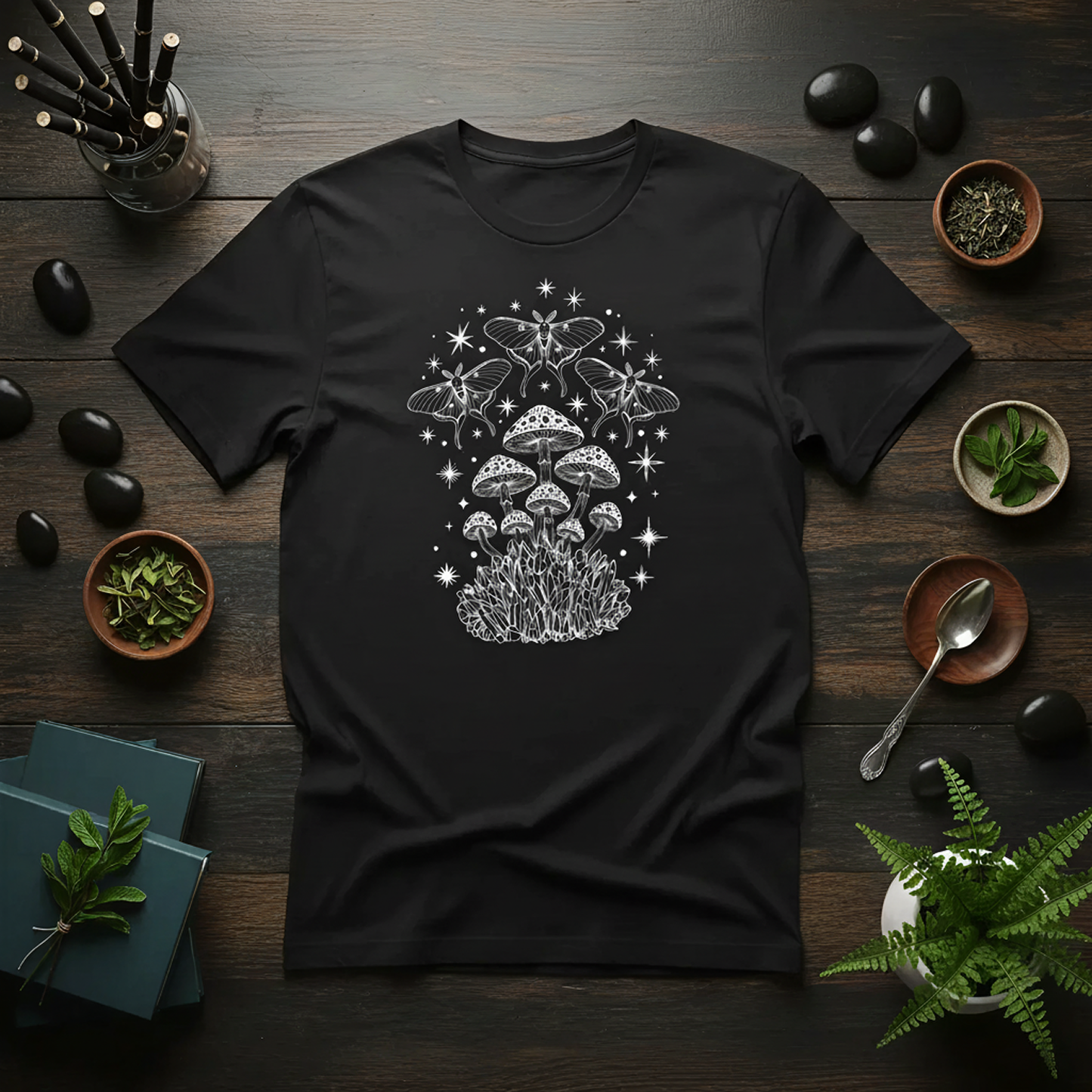 Luna Moths & Moonlit Mushroom Magic Tee